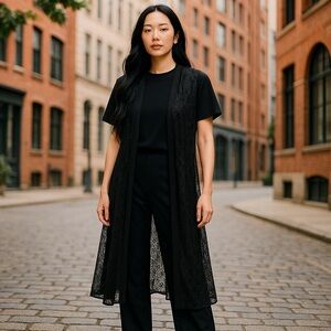 LuLaRoe | Elegant Black Lace Duster Cardigan Medium JOY